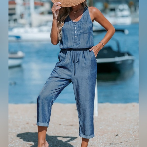 Cupshe Blue Racerback Jumpsuit with Elastic Waist - Picture 1 of 5